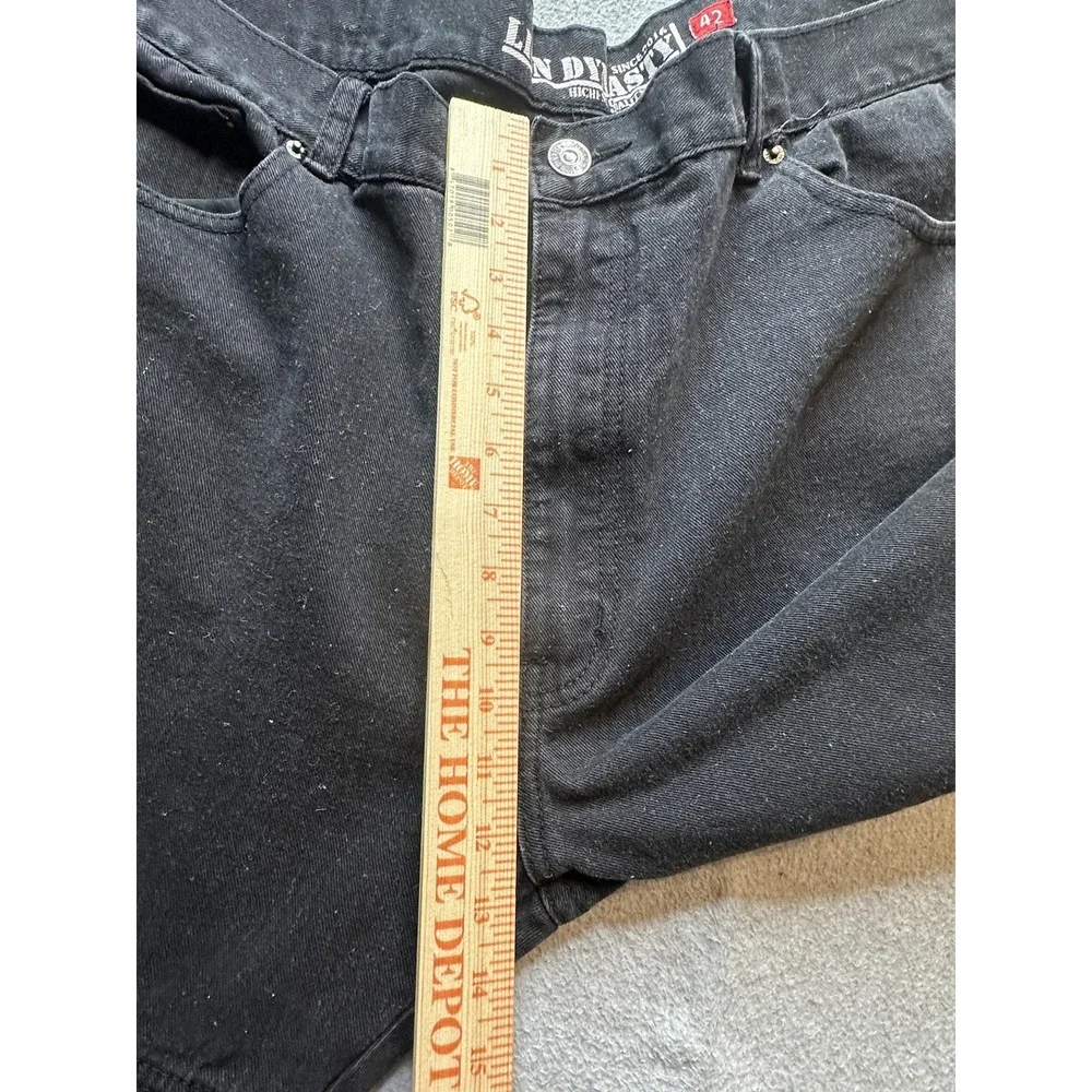 Lion Dynasty Jeans Mens 42x30 Black Denim Moto Biker Ribbed Red Checkered Stripe